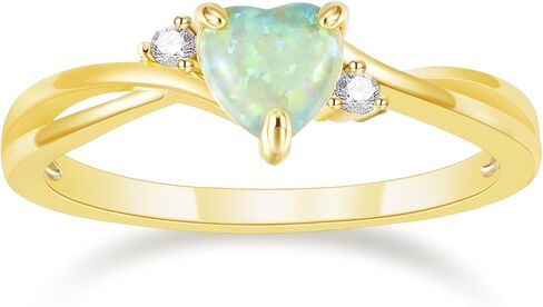 SHINYSO 14K Gold Plated Wedding Bands for Women Heart Cut Opal Promise Love Rings Cubic Zirconia CZ Engagement Ring for Women Size 4-10 in Saudi Arabia