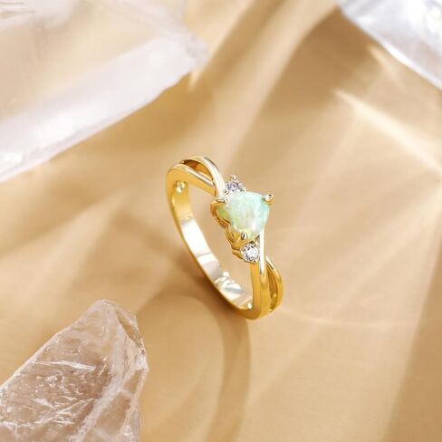 SHINYSO 14K Gold Plated Wedding Bands for Women Heart Cut Opal Promise Love Rings Cubic Zirconia CZ Engagement Ring for Women Size 4-10 in Saudi Arabia