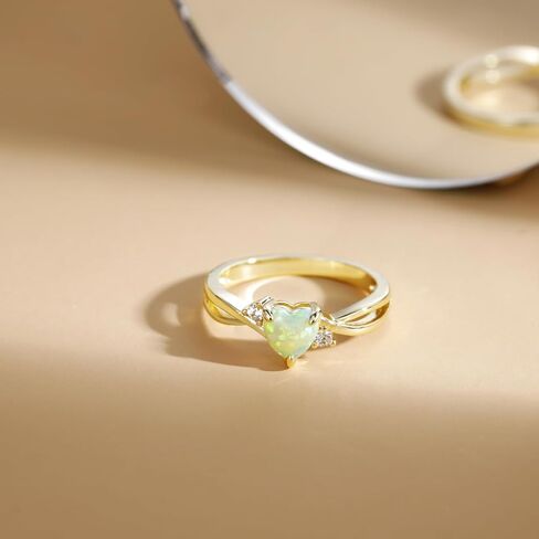 SHINYSO 14K Gold Plated Wedding Bands for Women Heart Cut Opal Promise Love Rings Cubic Zirconia CZ Engagement Ring for Women Size 4-10 in Saudi Arabia