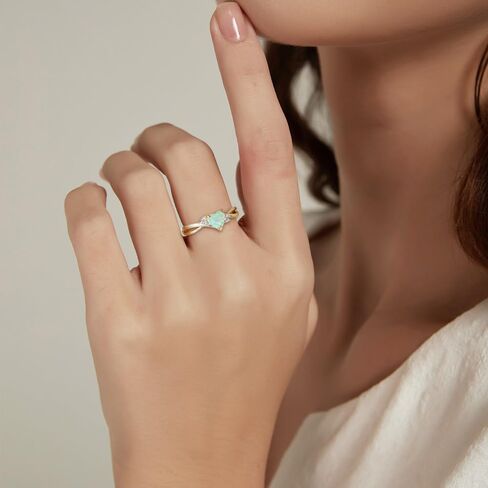 SHINYSO 14K Gold Plated Wedding Bands for Women Heart Cut Opal Promise Love Rings Cubic Zirconia CZ Engagement Ring for Women Size 4-10 in Saudi Arabia
