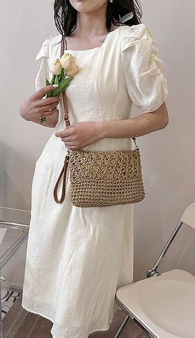 Square Bag Straw Beach Bags For Women Rattan Purse Summer Straw Crossbody Handmade Raffia Bag Handbag Purse Shoulder Bag 2025 in Saudi Arabia