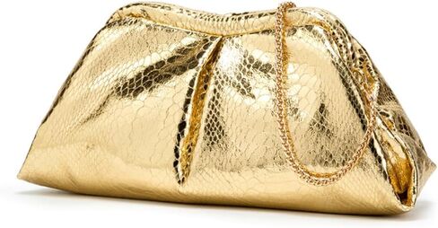 Women's PU Leather Clutch Handbags Ruched Bag Purse Gold Evening Bag with Detachable Chain in Saudi Arabia