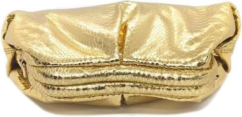 Women's PU Leather Clutch Handbags Ruched Bag Purse Gold Evening Bag with Detachable Chain in Saudi Arabia