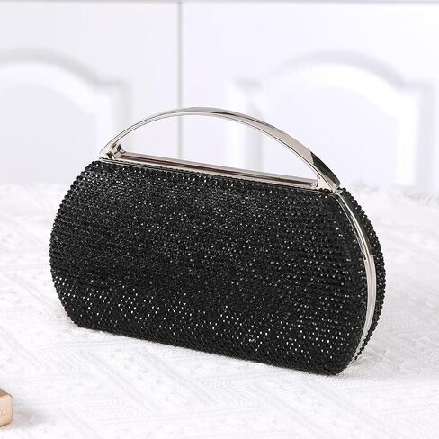 Women's Fashion Top Handle Rhinestone Beaded Evening Bag Clutch Handbag in Saudi Arabia