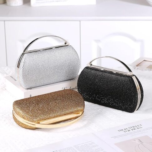 Women's Fashion Top Handle Rhinestone Beaded Evening Bag Clutch Handbag in Saudi Arabia
