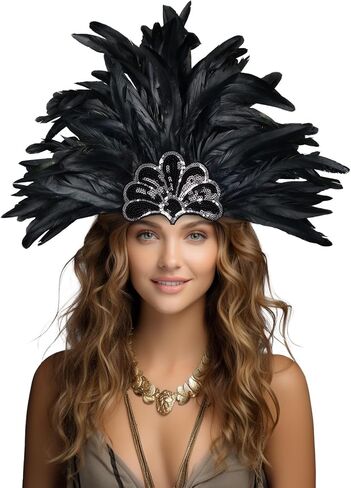 Feather Carnival Headdress Sequin Crown Headpiece Showgirl Costume Accessory in Saudi Arabia