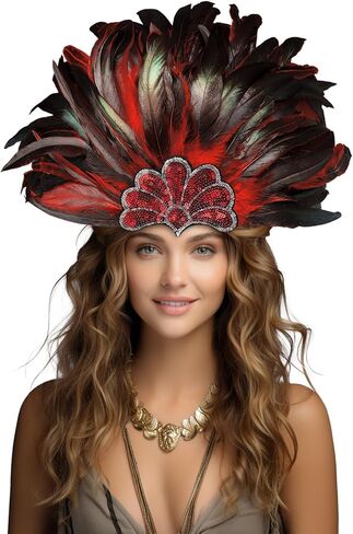 Feather Carnival Headdress Sequin Crown Headpiece Showgirl Costume Accessory in Saudi Arabia