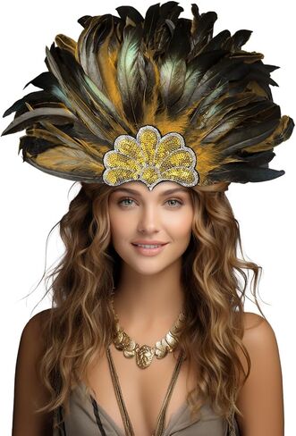 Feather Carnival Headdress Sequin Crown Headpiece Showgirl Costume Accessory in Saudi Arabia