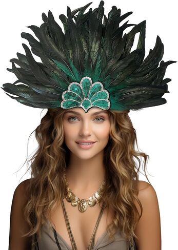 Feather Carnival Headdress Sequin Crown Headpiece Showgirl Costume Accessory in Saudi Arabia