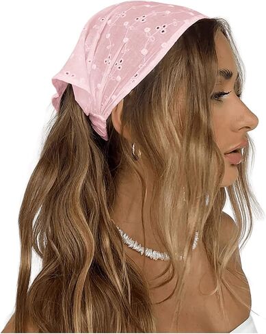 OYOANGLE Women's Hair Scarf Boho Eyelet Crochet Bandana Headbands Head Scarfs Hair Accessories White One-Size in Kuwait