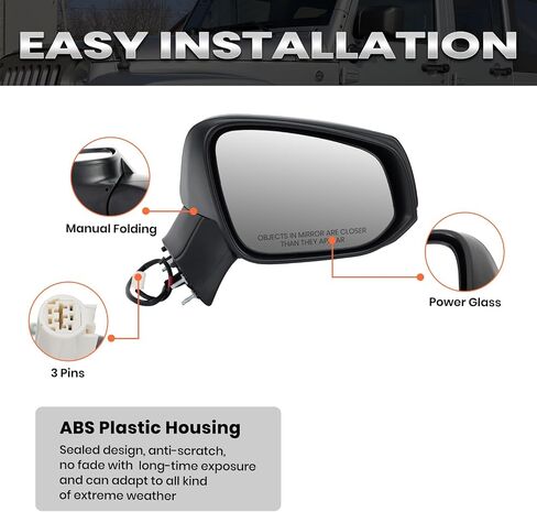 Left Driver Side Mirror Compatible with Toyota RAV4 2019 2020 2021 2022 2023 2024 Power Manual Folding Non-Heated Door Rear View Mirrors 3 Pins in Kuwait