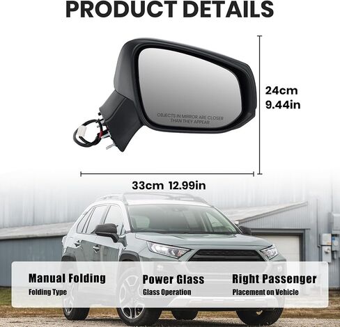 Left Driver Side Mirror Compatible with Toyota RAV4 2019 2020 2021 2022 2023 2024 Power Manual Folding Non-Heated Door Rear View Mirrors 3 Pins in Kuwait