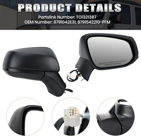 Left Driver Side Mirror Compatible with Toyota RAV4 2019 2020 2021 2022 2023 2024 Power Manual Folding Non-Heated Door Rear View Mirrors 3 Pins in Kuwait