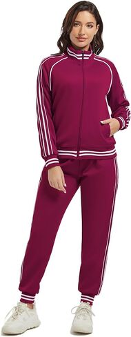 ANOTWENER Women's Jogging Suits Tracksuit Set Workout Long Sleeve Outfits Gym Stripe 2 Piece Set Sweatsuits with Pockets in Kuwait