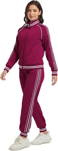 ANOTWENER Women's Jogging Suits Tracksuit Set Workout Long Sleeve Outfits Gym Stripe 2 Piece Set Sweatsuits with Pockets in Kuwait