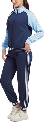 ANOTWENER Women's Jogging Suits Tracksuit Set Workout Long Sleeve Outfits Gym Stripe 2 Piece Set Sweatsuits with Pockets in Kuwait