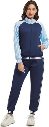 ANOTWENER Women's Jogging Suits Tracksuit Set Workout Long Sleeve Outfits Gym Stripe 2 Piece Set Sweatsuits with Pockets in Kuwait
