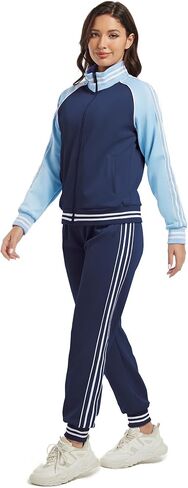 ANOTWENER Women's Jogging Suits Tracksuit Set Workout Long Sleeve Outfits Gym Stripe 2 Piece Set Sweatsuits with Pockets in Kuwait