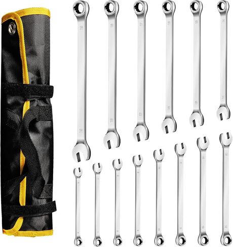 32 Piece SAE & Metric Combination Wrench Set, Ratchet Wrenches Set of 20PCS Long Wrenches and 12PCS Stubby Wrenches, Open End and 12-Point Box End, CR-V Steel Mirror Chrome Polished in Saudi Arabia