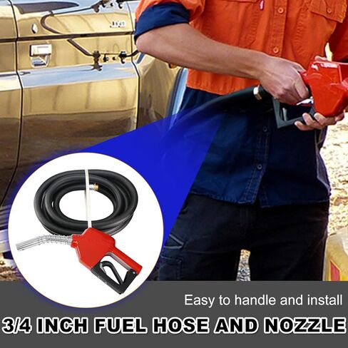 3/4'' x 20' Fuel Transfer Hose with Auto Fuel Nozzle, 3/4" Inlet & 13/16" Outlet Fluid Oil Pump Tank Tube for Dispensing Diesel Gasoline Kerosene Biodiesel in Kuwait