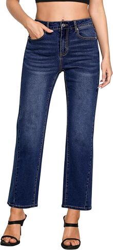 GRAPENT Straight Leg Jeans for Women High Waisted Trendy Ankle Length Forward Seams Stretchy Denim Pants Baggy Jeans in Kuwait