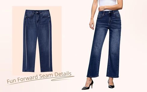 GRAPENT Straight Leg Jeans for Women High Waisted Trendy Ankle Length Forward Seams Stretchy Denim Pants Baggy Jeans in Kuwait