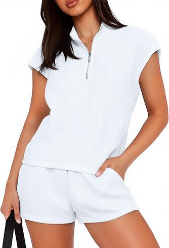 UOUA Women Two Piece Summer Outfits Casual Sleeveless Shirt & Shorts Set Workout Sweatsuit Lounge Track Suit in Saudi Arabia