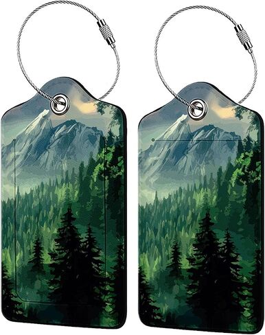 Foggy Mountains Landscape 2-Pack Luggage Tags for Suitcases,Leather Baggage Tag with Loop, Tags Private Name ID Labels for Women Girl Men Boys Travel Baggage Suitcase in Saudi Arabia