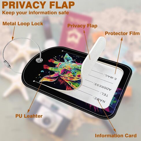 2 عبوة علامة الأمتعة لحرف الأرجواني ديزي و Butterfly Leather Diccase علامات مع تسمية معرف اسم الخصوصية وحلقة الفولاذ المقاوم للصدأ لحقيبة السفر in Kuwait