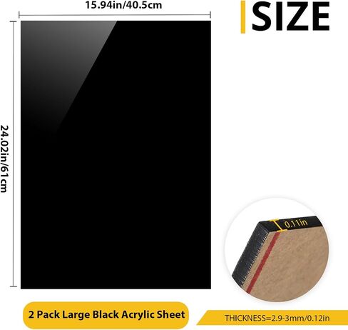 2 Pack 1/8" Thick Acrylic Plexiglass Sheets 18" X 24" Black,Phiocxem 2.8mm Plastic Sheet,Glass Alternative for Handcraft,Sign,DIY Display Projects,Home Decor,Handcraft,Stand,Photo/Picture(2 PCS) in Saudi Arabia