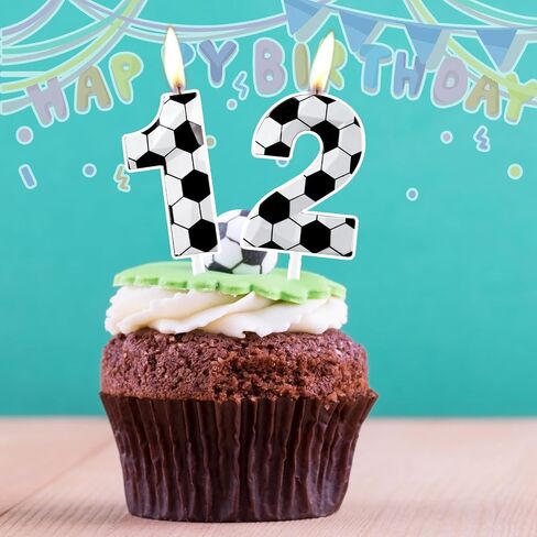 Number 7 Candles 7th Birthday Candles Soccer Happy Birthday Candle Premium Wax & 3D Diamond Design Soccer Themed Cake Topper Decorations for Men Boy Birthday Party Anniversary Celebration Supplie in Saudi Arabia