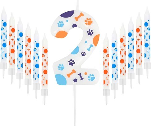13 PCS Blue Dog Paw Birthday Coodles ، زخارف عيد ميلاد زرقاء ، رقم 2 شموع ، شمعة عيد ميلاد PAW 2nd مع 12 PCS Cake Cake Toppers for Boys Girls Dog Birthday Supplies in Kuwait