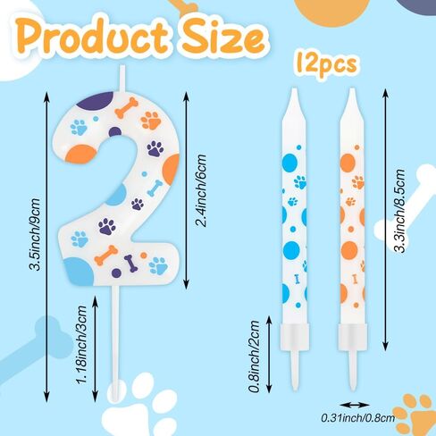 13 PCS Blue Dog Paw Birthday Coodles ، زخارف عيد ميلاد زرقاء ، رقم 2 شموع ، شمعة عيد ميلاد PAW 2nd مع 12 PCS Cake Cake Toppers for Boys Girls Dog Birthday Supplies in Kuwait