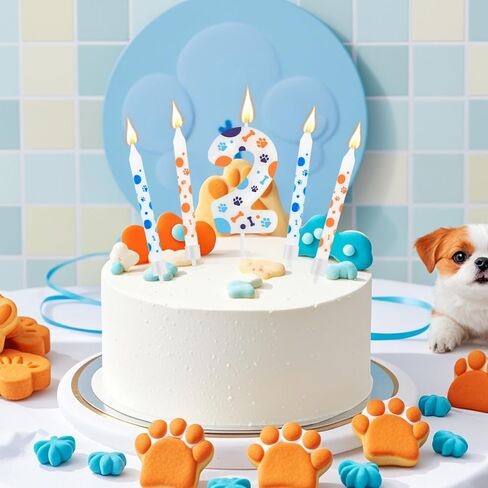 13 PCS Blue Dog Paw Birthday Coodles ، زخارف عيد ميلاد زرقاء ، رقم 2 شموع ، شمعة عيد ميلاد PAW 2nd مع 12 PCS Cake Cake Toppers for Boys Girls Dog Birthday Supplies in Kuwait