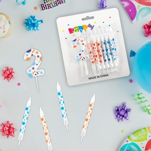 13 PCS Blue Dog Paw Birthday Coodles ، زخارف عيد ميلاد زرقاء ، رقم 2 شموع ، شمعة عيد ميلاد PAW 2nd مع 12 PCS Cake Cake Toppers for Boys Girls Dog Birthday Supplies in Kuwait