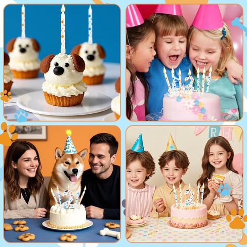 13 PCS Blue Dog Paw Birthday Coodles ، زخارف عيد ميلاد زرقاء ، رقم 2 شموع ، شمعة عيد ميلاد PAW 2nd مع 12 PCS Cake Cake Toppers for Boys Girls Dog Birthday Supplies in Kuwait