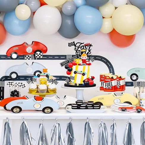 MEMOVAN Race Car Birthday Cake Decoration 24PCS Racing Car Cake Toppers Checkered Flag Car Cake Cupcake Decorations for for Man Boy Kid Racing Car Theme Birthday Supplies Party Favors in Saudi Arabia