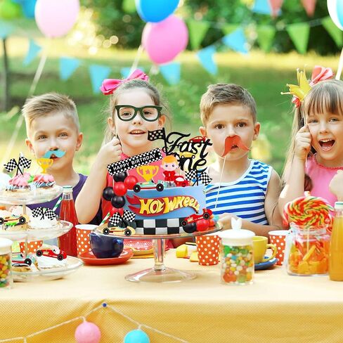 MEMOVAN Race Car Birthday Cake Decoration 24PCS Racing Car Cake Toppers Checkered Flag Car Cake Cupcake Decorations for for Man Boy Kid Racing Car Theme Birthday Supplies Party Favors in Saudi Arabia
