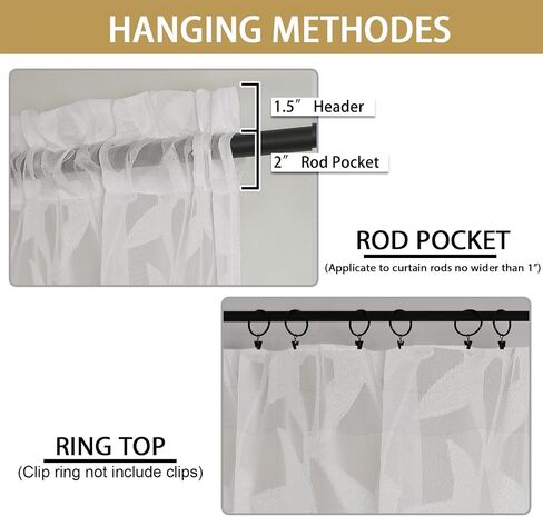 OWENIE Leyna 36 Inch Length Ivory Sheer Curtains Tiers 2 Pieces, Modern Leaf Jacquard Textured Short Kitchen Window Curtain for Living Room Bedroom, Modern Double Rod Pockets, 40Wx36L Inches in Kuwait