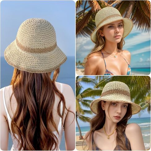 Floppy Big Beach Straw Hats for Women Foldable Summer Wide Brim Packable Oversized Sun Hat Womens Travel Straw Fedora Hat in Kuwait