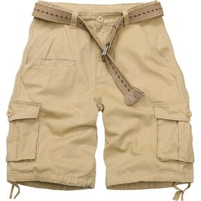 Cargo Shorts for Men Classic Relaxed Fit Work Shorts Casual Camo Cotton Shorts with Drawstring 7 Pockets No Belt