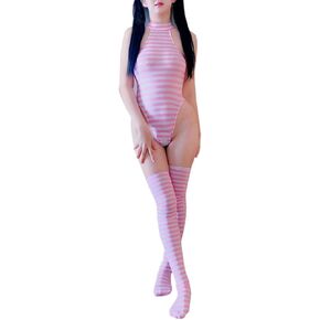 Sinroyee Women kawaii anime anyie sexycosplay lingerie مجموعة الرسن حزام صغرى الجوارب الداخلية الصغيرة مع جوارب مخططة