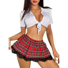 مجموعة Sofia's Choice Womens School Girl Costume Sexy Cosplay Lingerie مع Top and Mini Skirt