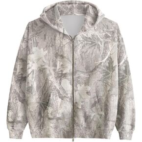 MISSACTIVER Camo Zip Up Hoodie Women Men Maple Leaf Print Fleece Oversized Hooded Sweatshirt Long Sleeve Jackets