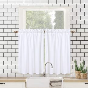 CAROMIO Bathroom Window Curtains 24 Inch Length, White Kitchen Soft Seersucker Microfiber Fabric With Bubble Textured, Short Cafe (White, 30" W x 24" L, Set of 2)