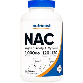 Nutricost N-Acetyl L-Cysteine (NAC) 1000 mg, 120 Vegan Tablets - GMO Free, Gluten Free, Vegetarian Supplement