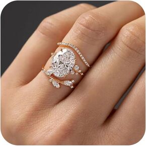 RKKOJJO 925 Sterling Silver Bridal Rings Sets AAA Cubic Zirconia CZ Full Diamond Engagements Rings Wedding 3 Pcs Promise Anniversary White Gold Rings for Women Size 9