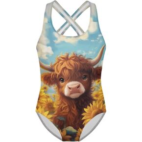 Xpyiqun Swimsuit for Girls One Piece Bathing Suits Size 5-14 Sleeveless Swimwear Cross Shoulder Strap Swimming Wear