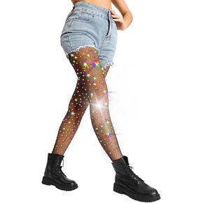 Honenna Cowgirl Rhinestone fishnet لباس ضيق وجوارب سباركلي للنساء ، جوارب جوارب جوارب زواجي شبكي ثلاثي الأبعاد مثير
