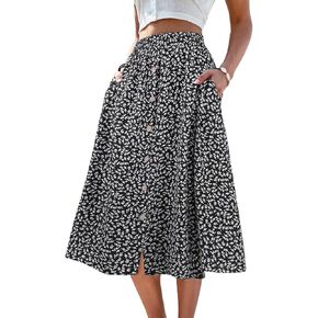 Avanova Women Button Down Flare Midi Skirt High Waisted A Line Flowy Skirt
